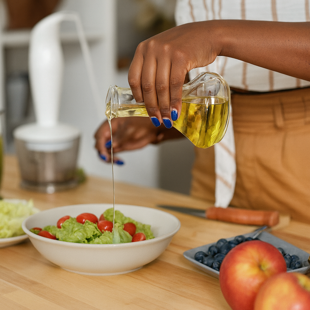 Healthy oils and foods displaying Essential Fatty Acids supplements and oils