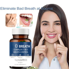 Close-up of 0 Breath Bad Breath Capsules bottle