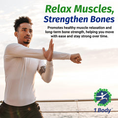 Vegan and Non-GMO certification icons for 1 Body Magnesium Glycinate Complex