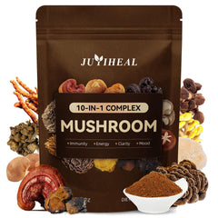 Front view of 60g Organic Mushroom Powder bottle