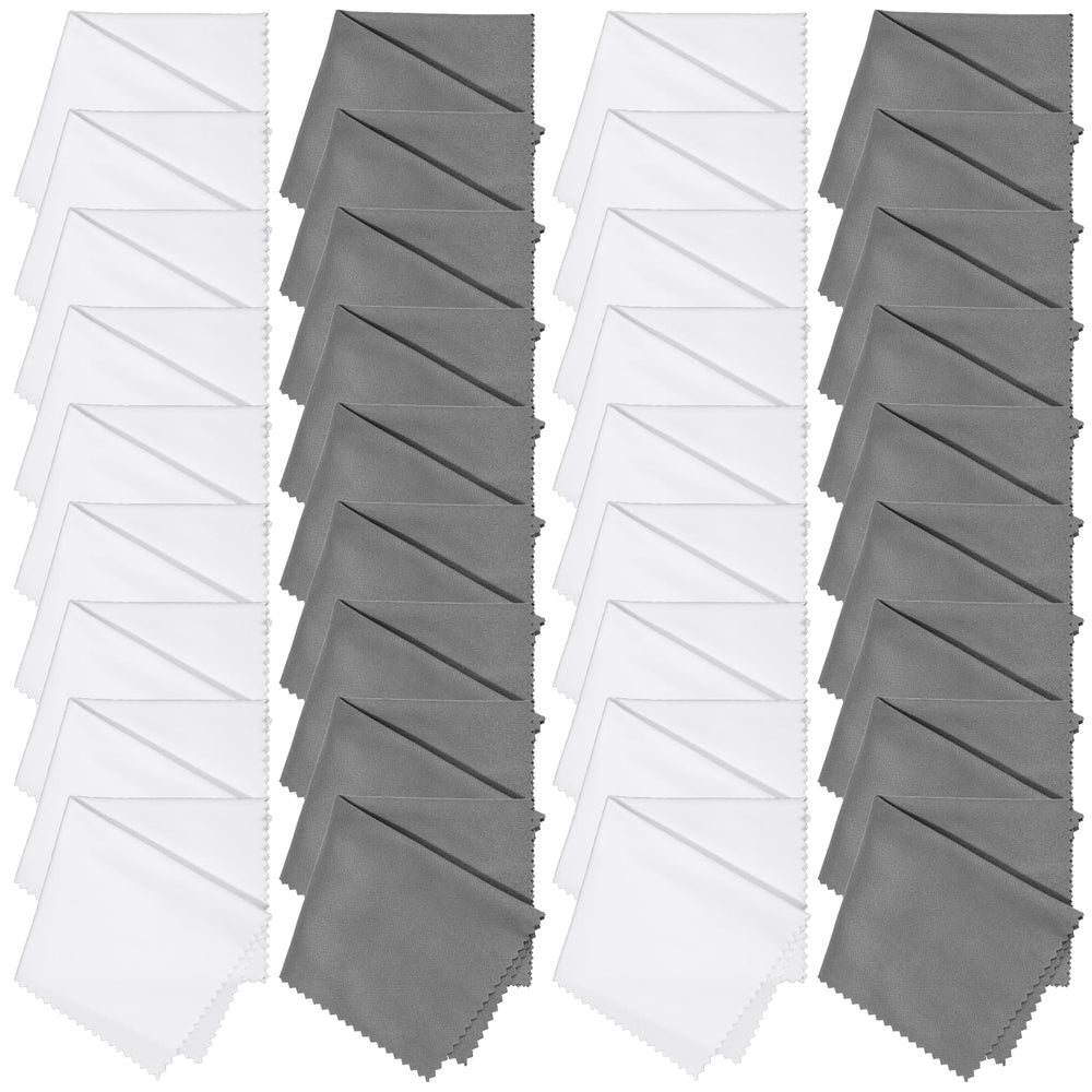 Front view of the 100-pack microfiber cleaning cloths in white and gray.