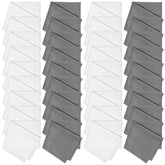 Front view of the 100-pack microfiber cleaning cloths in white and gray.