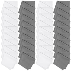Front view of the 100-pack microfiber cleaning cloths in white and gray.