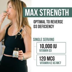 Close-up of 10,000 IU D3 and 120 mcg MK7 label