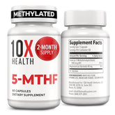 Bottle of 10X Health 5-MTHF Methylfolate supplement with 60 capsules