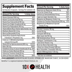 Illustration of 34 in 1 formula on 10X Health System bottle.