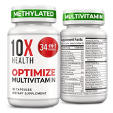 Front view of 10X Health Optimize Multivitamin for Men bottle with 90 capsules