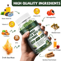 Close-up of Sea Moss Gummies bottle label