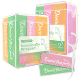 Bright multi-color individually wrapped dental floss picks