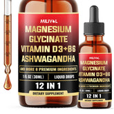 Front view of 12in1 Magnesium Glycinate Liquid Drops 1oz bottle