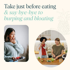 Product label highlighting 15 digestive enzymes with probiotics