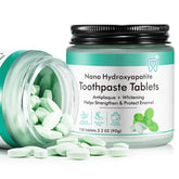 Front view of the 150 toothpaste tablets bottle
