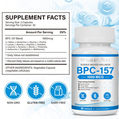 Nutrition facts panel on the 157 Supplement Capsules bottle