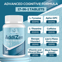 Key ingredients including L-Tyrosine, L-Theanine and Alpha-GPC