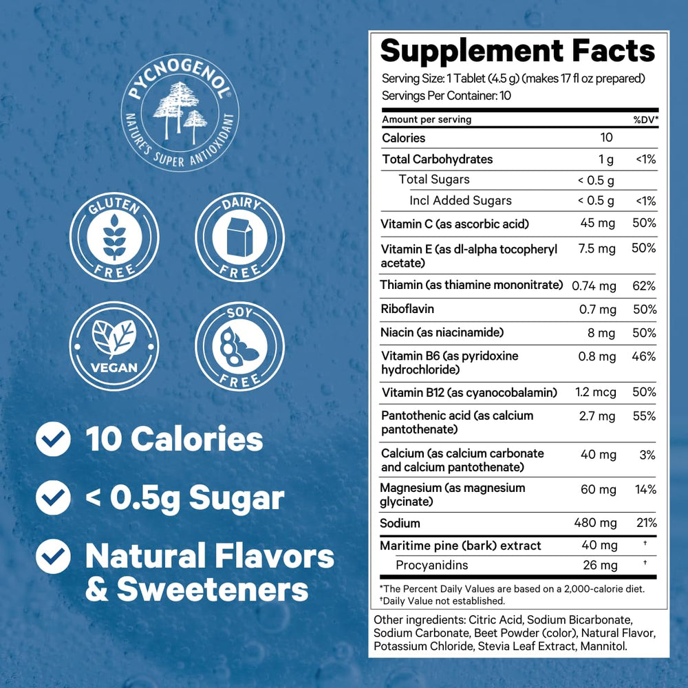 1ABOVE Berry Effervescent Tablet in glass of water illustrating natural energy lift