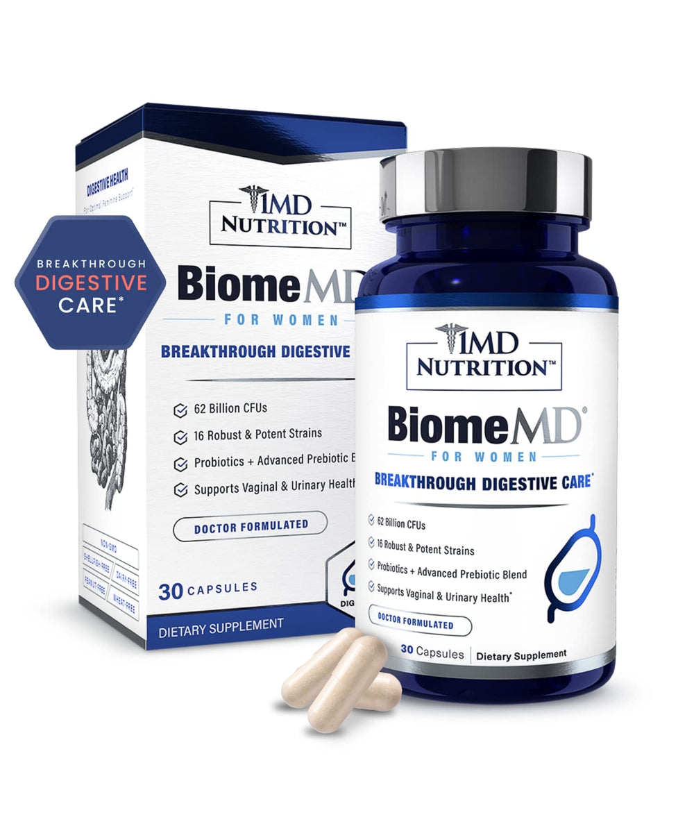 Product bottle and box of 1MD BiomeMD Probiotics for Women