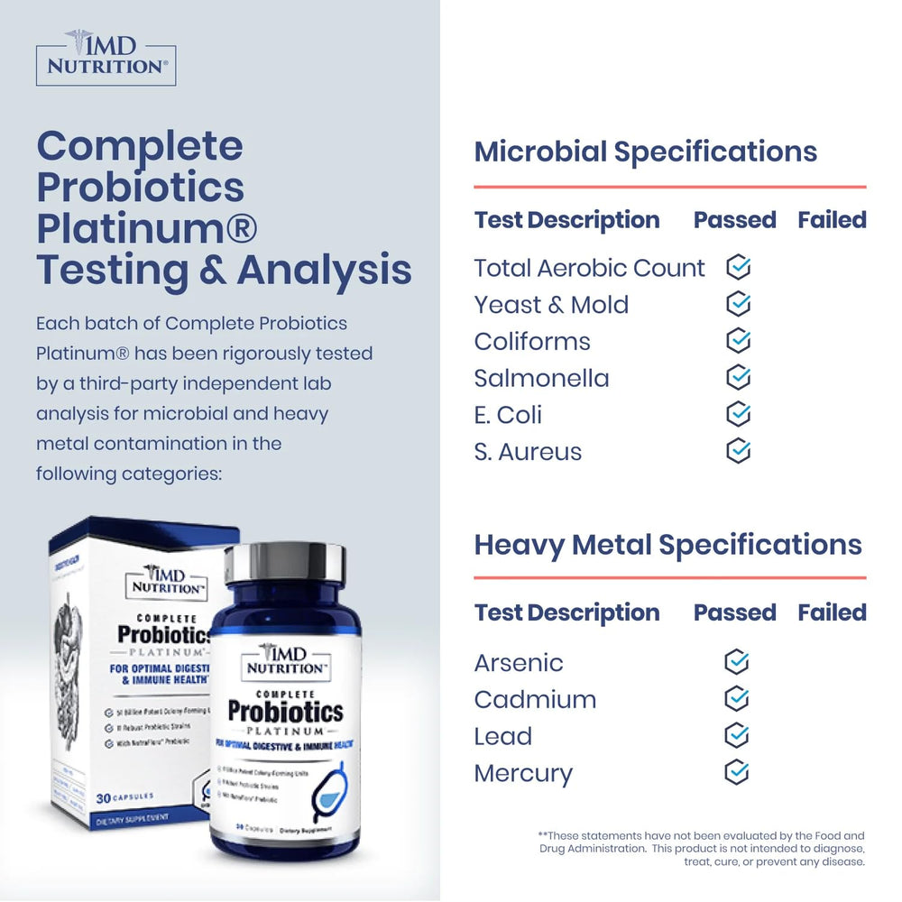 Close-up of 1MD Complete Probiotics Platinum label