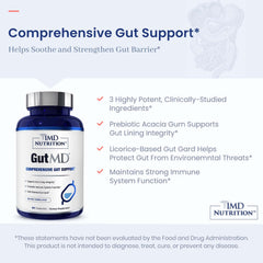 1MD GutMD acacia gum ingredient image highlights microbiome nourishment and barrier support.