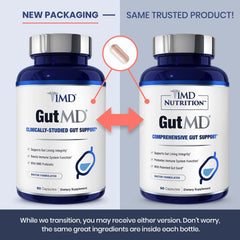 1MD GutMD packaging shot features 90-capsule bottle for daily digestive care.