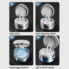 Magnetic closure lid on denture cleaning case