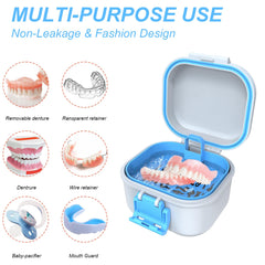 Travel-friendly denture cleaning kit showing leak-proof case