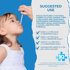 Label showing sugar-free, vegan, gluten-free features on 1Q Focus