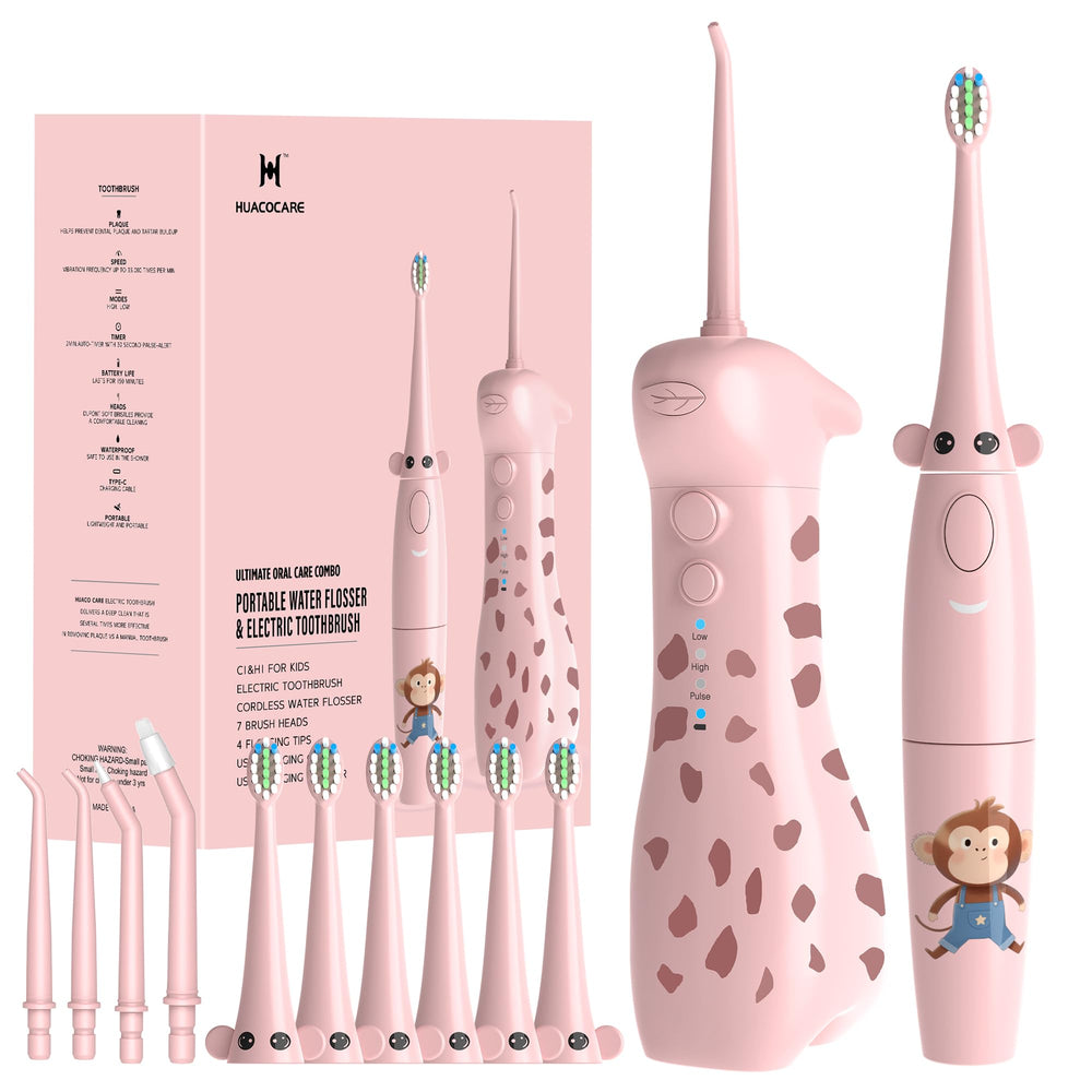 Hero image of the 2-1 Kids Oral Clean Kit featuring giraffe and monkey theme
