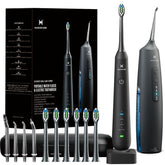 Front view of the 2-1 Oral Clean Kit in black with water flosser and electric toothbrush