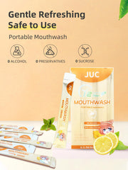 Two-in-one lemon oral care set showing spray and mouthwash packets