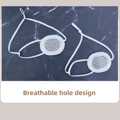 Ventilated convex eye shield with adjustable head strap, front view