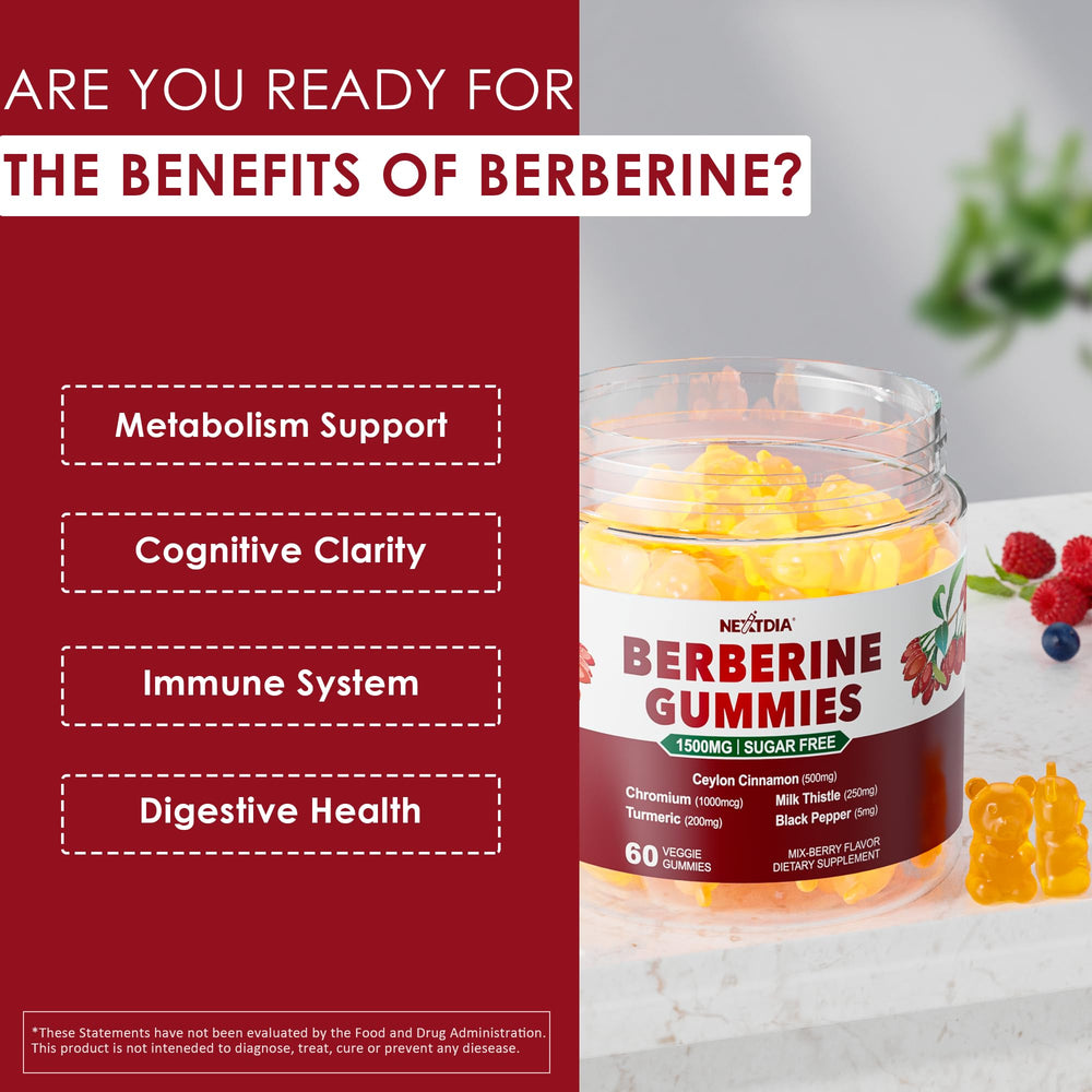 Ingredients and supplement facts label for Berberine Gummies