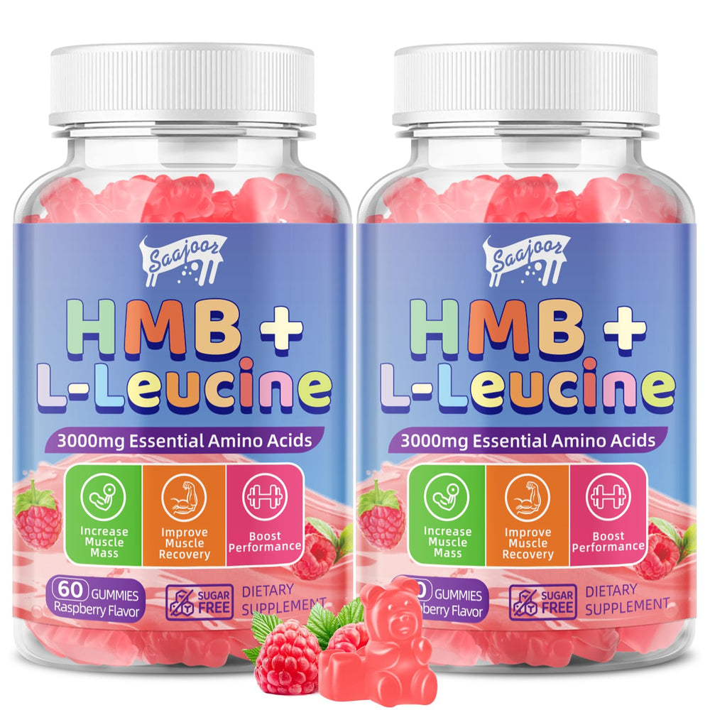 Front view of the 2-pack HMB and L-Leucine gummies packaging