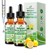 Two bottles of 2-pack methylated B complex liquid drops with label visible