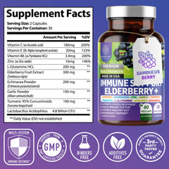 Back label of N1N Immune Support bottle showing ingredients and dosage
