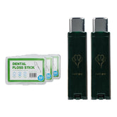 Two-pack portable dental floss dispenser in green – front view