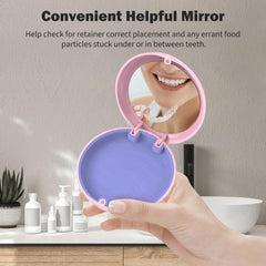 Side view of slim pink retainer case with built-in mirror