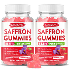 Two-pack saffron gummies raspberry flavor front view