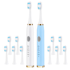 Front view of the 2-pack sonic electric toothbrush set in blue and white
