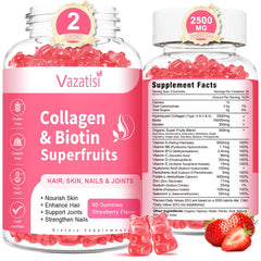 Front view of 2-pack sugar-free collagen gummies with strawberry flavor, 120 count