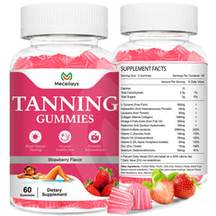 2-pack tanning gummies for women and men with strawberry flavor, 120-count bottle
