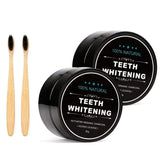 Front view of 2-pack teeth whitening charcoal powder and bamboo brush set