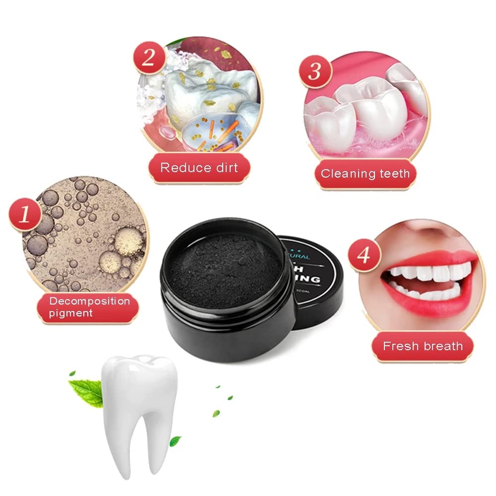 Applying charcoal powder to teeth for whitening