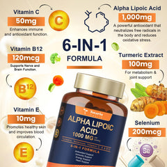 Back of Totaria Alpha Lipoic Acid 1000mg bottle with supplement facts