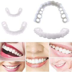 Seven-image set showcasing white aligners in use