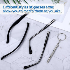 Two replacement temple arms laid flat for comparison