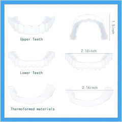 Illustration showing how to wear top and bottom temporary smile devices