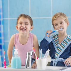 Individually wrapped kids toothbrushes for age 2+ in cheerful colors