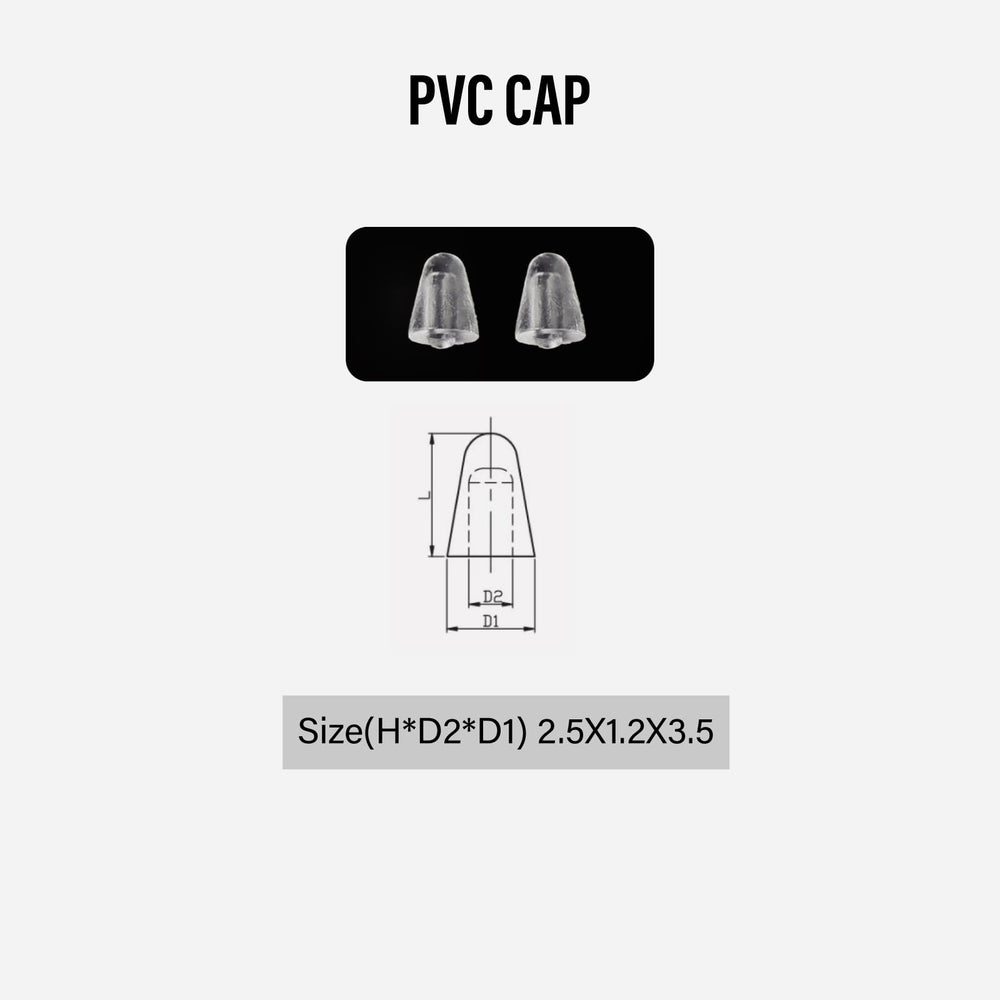Close-up of a PVC cap cover for frameless eyewear