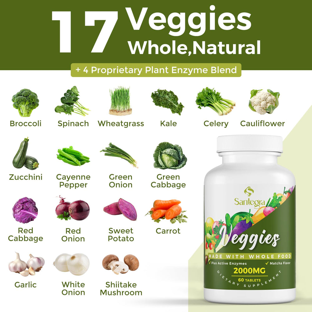 Label showing 35+ fruits and vegetables on 2000 mg Fruit & Veggies Supplement