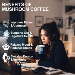 Mushroom coffee highlighting energy and focus benefits
